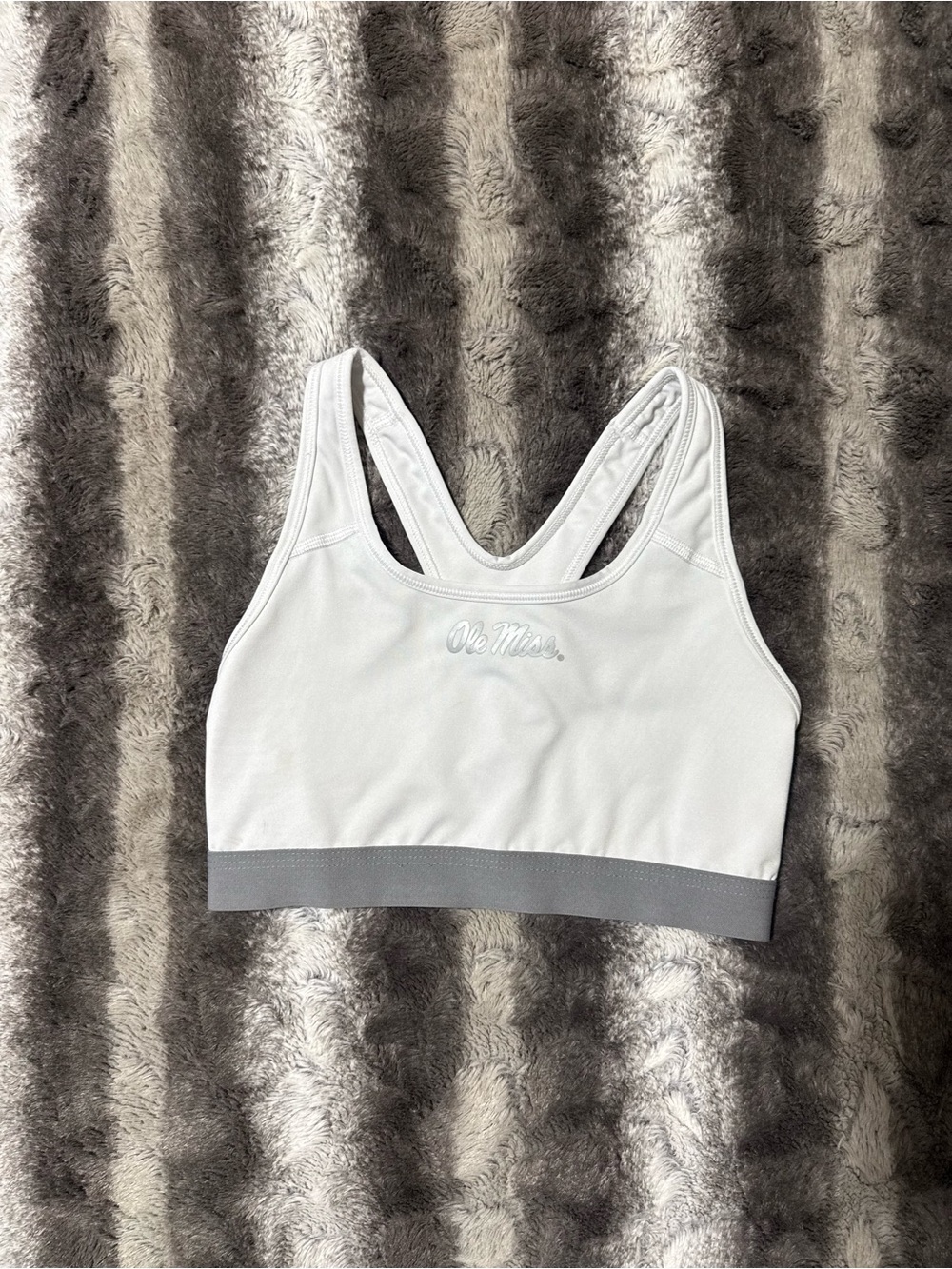Nike White Racerback Sports Bra with Gray Band